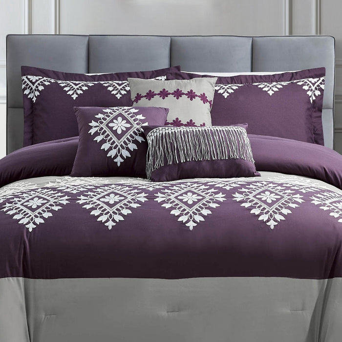 Lisbon 7-Piece King Comforter Set - Purple  