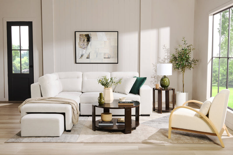 Loft 27.55\" White Boucle Fabric Accent Chair with Accent Pillow and Wood Armrests and Legs