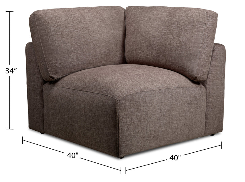 Kort & Co. Lotus Modular 40\" Chenille Fabric Corner Chair with Feather Down Cushions - Coffee Brown 