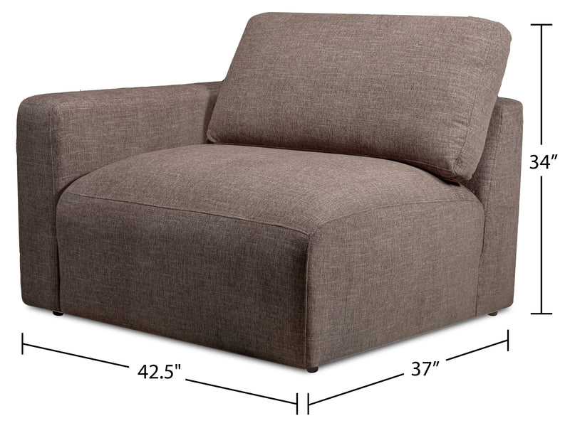 Kort & Co. Lotus Modular 42.5\" Chenille Fabric Left-Facing Chair with Feather Down Cushions - Coffee Brown 