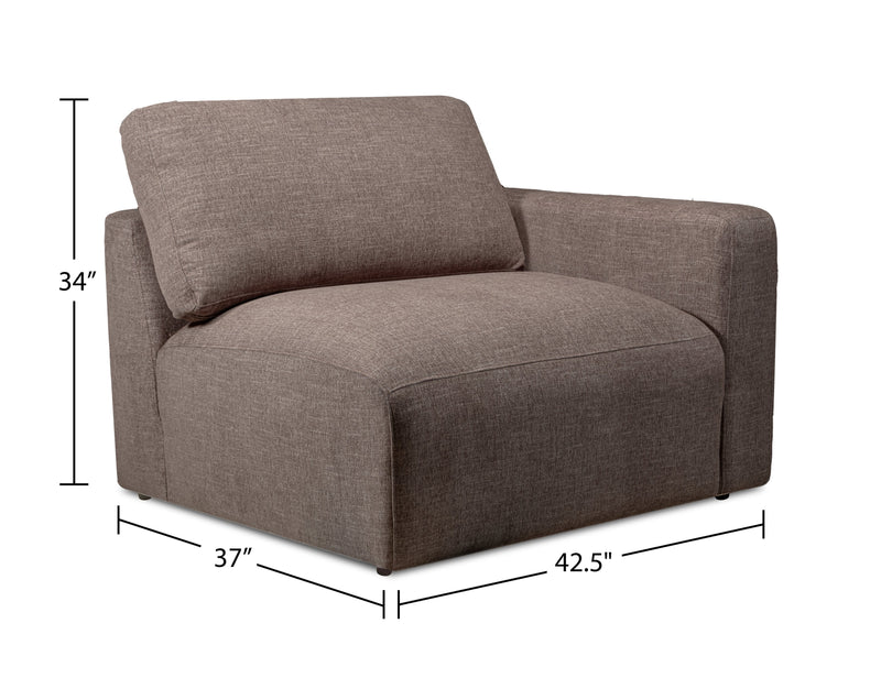 Kort & Co. Lotus Modular 42.5\" Chenille Fabric Right-Facing Chair with Feather Down Cushions - Coffee Brown 