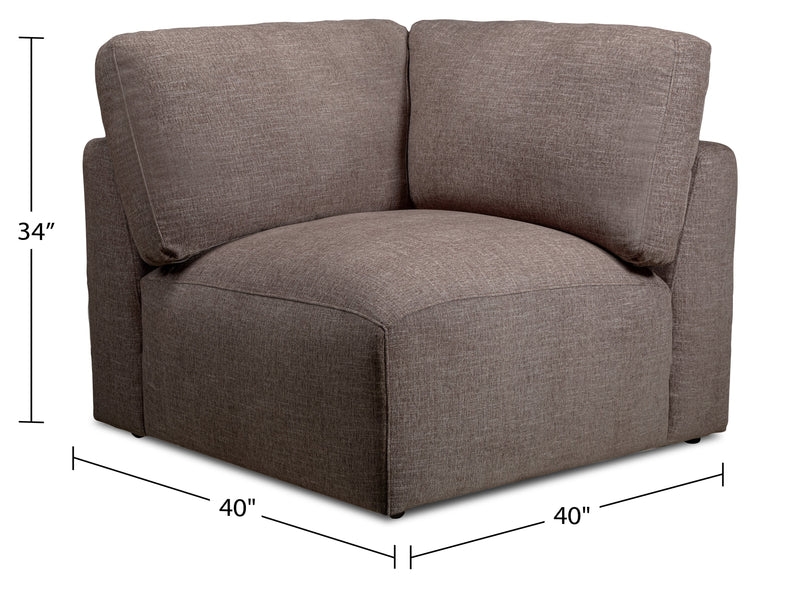 Kort & Co. Lotus Modular 5-Piece Chenille Fabric Sectional with Feather Down Cushions - Coffee Brown 