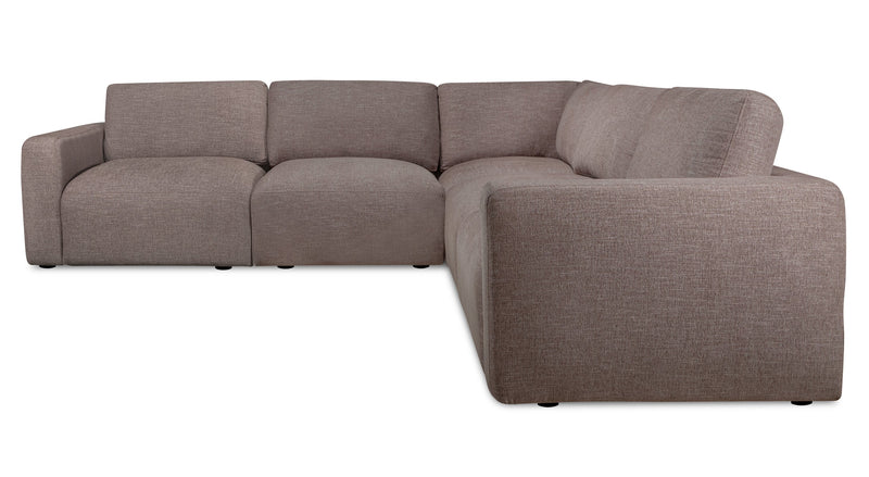 Kort & Co. Lotus Modular 5-Piece Chenille Fabric Sectional with Feather Down Cushions - Coffee Brown 