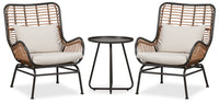 Maki 3-Piece Outdoor Patio Conversation Set with 2 Chairs & Round Metal End Table - Hand-Woven Resin Wicker, UV & Weather Resistant - Natural