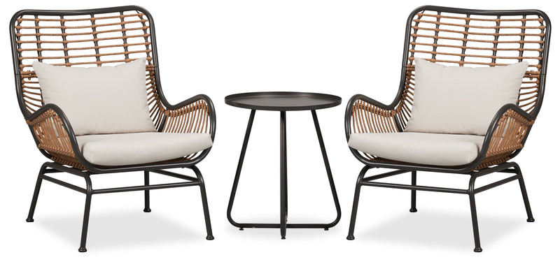 Maki 3-Piece Outdoor Patio Conversation Set with 2 Chairs & Round Metal End Table - Hand-Woven Resin Wicker, UV & Weather Resistant - Natural