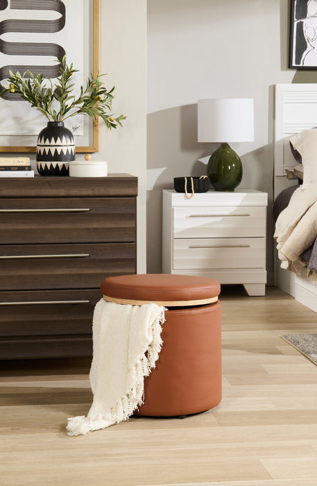 Manitoba Round Faux Leather Storage Ottoman - Brown