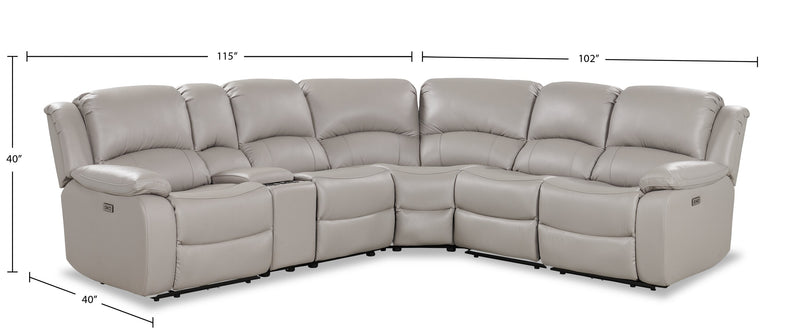 Marcel 6-Piece Genuine Leather Reclining Sectional - Grey