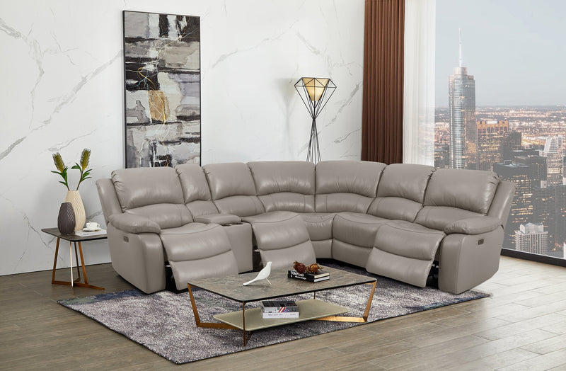 Marcel 6-Piece Genuine Leather Reclining Sectional - Grey