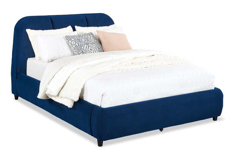 Mave Upholstered Platform Bed in Blue Velvet - Queen Size