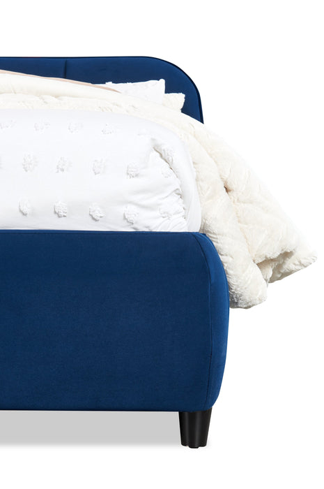 Mave Upholstered Platform Bed in Blue Velvet - Queen Size
