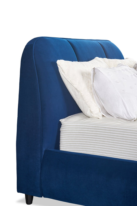 Mave Upholstered Platform Bed in Blue Velvet - Queen Size
