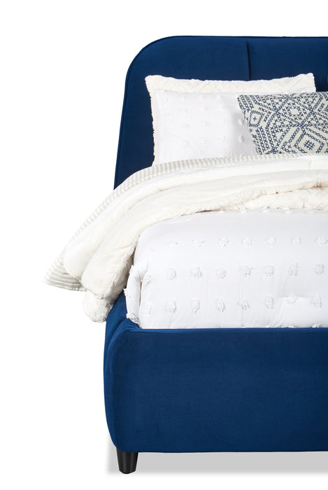 Mave Upholstered Platform Bed in Blue Velvet - Queen Size