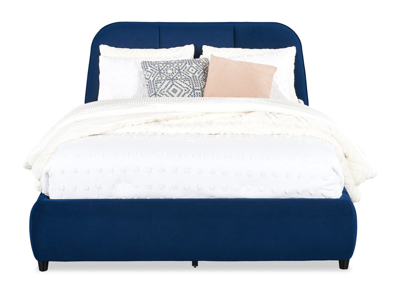 Mave Upholstered Platform Bed in Blue Velvet - Queen Size
