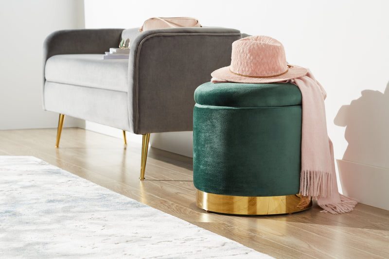 Phebe Velvet Storage Ottoman - Green