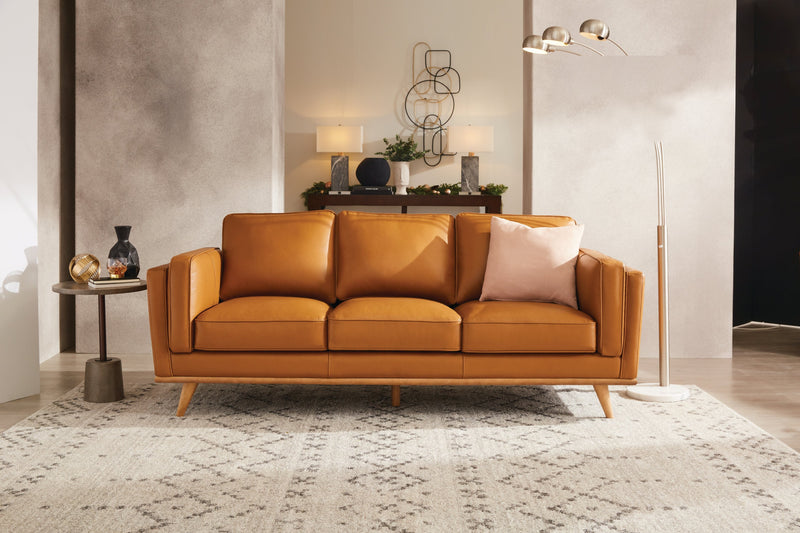 Vivia Top-Grain Genuine Leather Sofa - Caramel