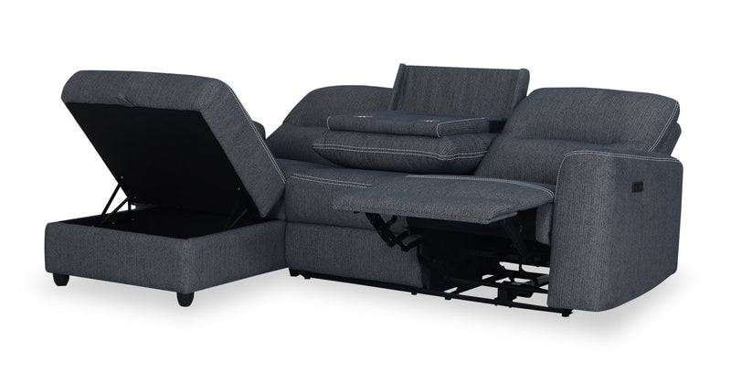 Meadow 2-Piece Left-Facing Charcoal Grey Chenille Fabric Power Reclining Sectional with Storage Chaise