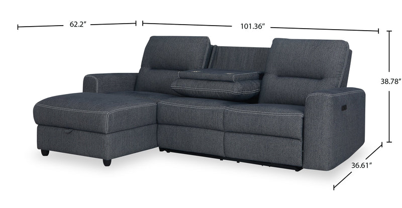 Meadow 2-Piece Left-Facing Charcoal Grey Chenille Fabric Power Reclining Sectional with Storage Chaise