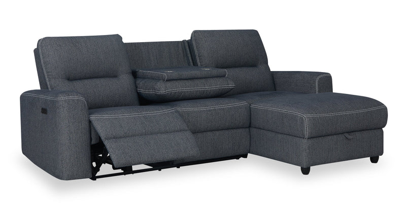 Meadow 2-Piece Right-Facing Charcoal Grey Chenille Fabric Power Reclining Sectional with Storage Chaise