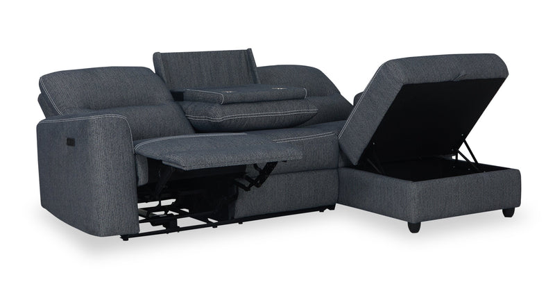 Meadow 2-Piece Right-Facing Charcoal Grey Chenille Fabric Power Reclining Sectional with Storage Chaise