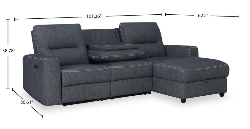 Meadow 2-Piece Right-Facing Charcoal Grey Chenille Fabric Power Reclining Sectional with Storage Chaise