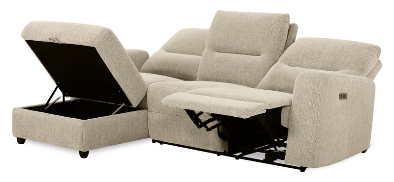 Meadow 2-Piece Left-Facing Taupe Chenille Fabric Power Reclining Sectional with Storage Chaise