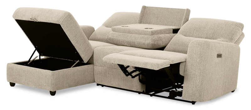 Meadow 2-Piece Left-Facing Taupe Chenille Fabric Power Reclining Sectional with Storage Chaise