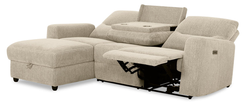 Meadow 2-Piece Left-Facing Taupe Chenille Fabric Power Reclining Sectional with Storage Chaise