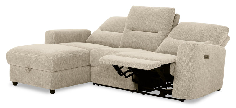 Meadow 2-Piece Left-Facing Taupe Chenille Fabric Power Reclining Sectional with Storage Chaise