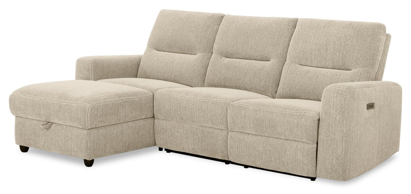 Meadow 2-Piece Left-Facing Taupe Chenille Fabric Power Reclining Sectional with Storage Chaise