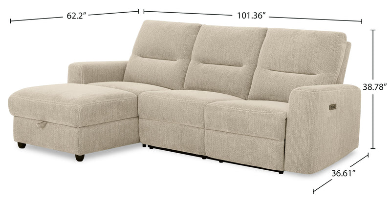 Meadow 2-Piece Left-Facing Taupe Chenille Fabric Power Reclining Sectional with Storage Chaise