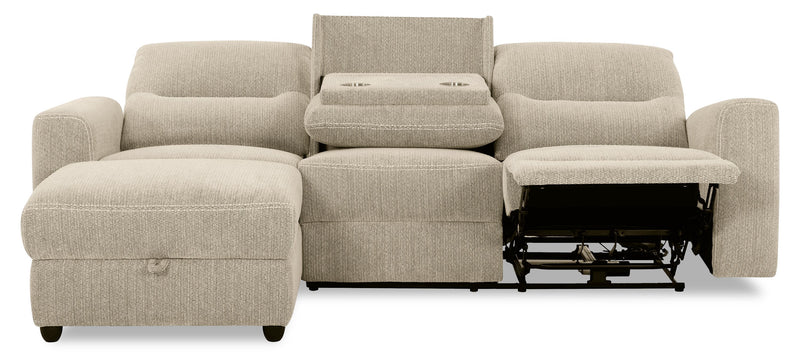 Meadow 2-Piece Left-Facing Taupe Chenille Fabric Power Reclining Sectional with Storage Chaise