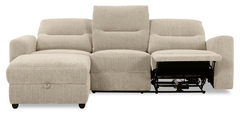 Meadow 2-Piece Left-Facing Taupe Chenille Fabric Power Reclining Sectional with Storage Chaise