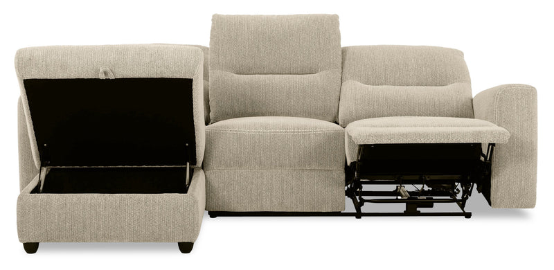 Meadow 2-Piece Left-Facing Taupe Chenille Fabric Power Reclining Sectional with Storage Chaise