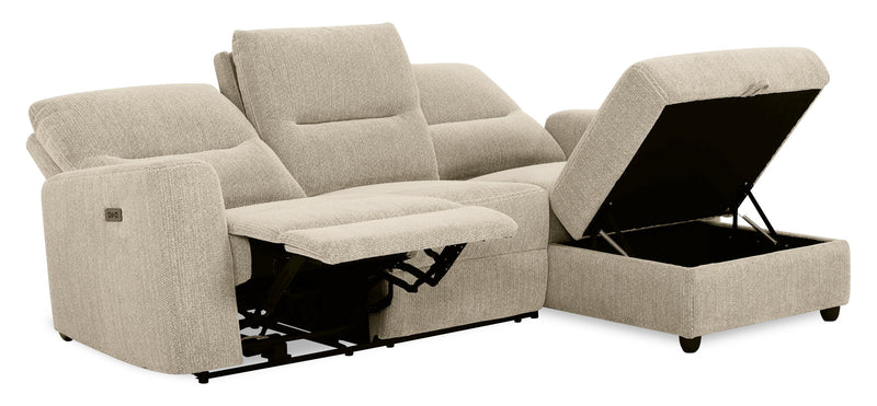 Meadow 2-Piece Right-Facing Taupe Chenille Fabric Power Reclining Sectional with Storage Chaise