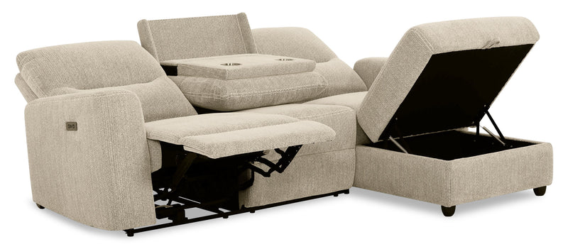 Meadow 2-Piece Right-Facing Taupe Chenille Fabric Power Reclining Sectional with Storage Chaise
