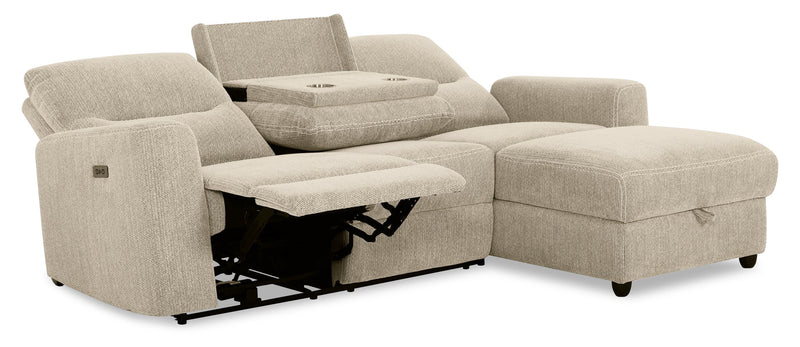 Meadow 2-Piece Right-Facing Taupe Chenille Fabric Power Reclining Sectional with Storage Chaise