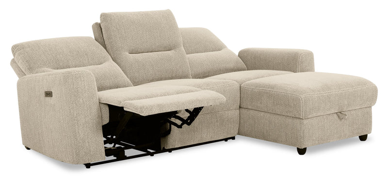 Meadow 2-Piece Right-Facing Taupe Chenille Fabric Power Reclining Sectional with Storage Chaise