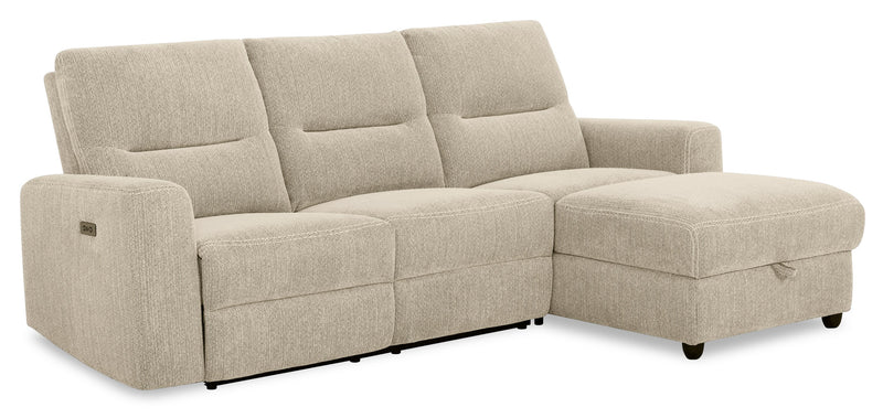 Meadow 2-Piece Right-Facing Taupe Chenille Fabric Power Reclining Sectional with Storage Chaise