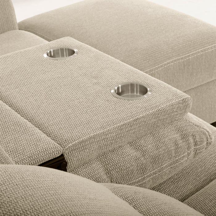 Meadow 2-Piece Right-Facing Taupe Chenille Fabric Power Reclining Sectional with Storage Chaise