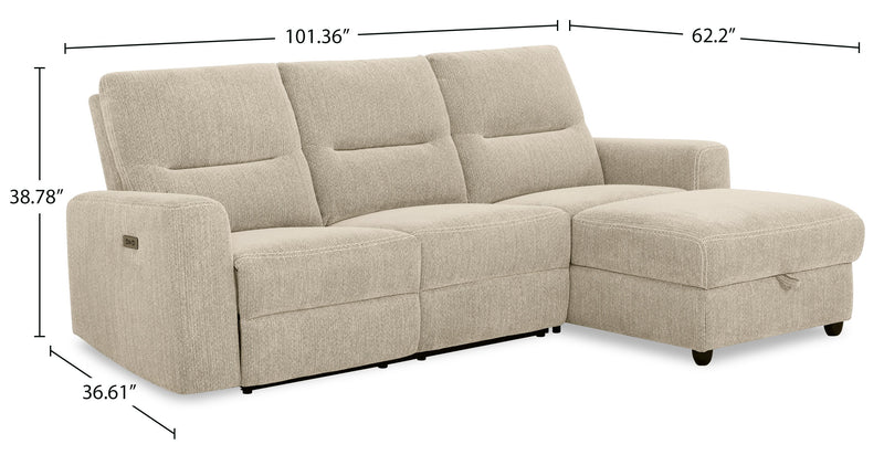Meadow 2-Piece Right-Facing Taupe Chenille Fabric Power Reclining Sectional with Storage Chaise