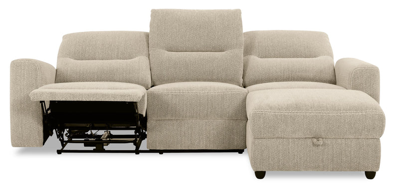 Meadow 2-Piece Right-Facing Taupe Chenille Fabric Power Reclining Sectional with Storage Chaise