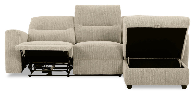 Meadow 2-Piece Right-Facing Taupe Chenille Fabric Power Reclining Sectional with Storage Chaise