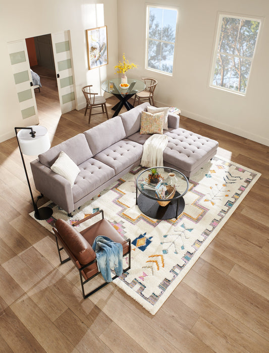 Metro 2-Piece Right-Facing Fabric Sectional with Chaise and Tufted Seat Cushions - Grey