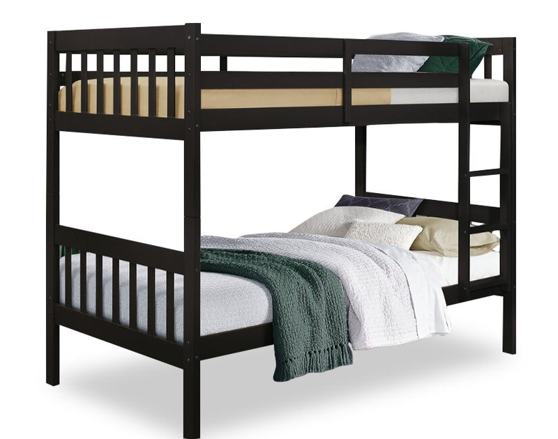 Miko Bunk Bed with Ladder & Guard Rail for Kids, Espresso - Twin/Twin 