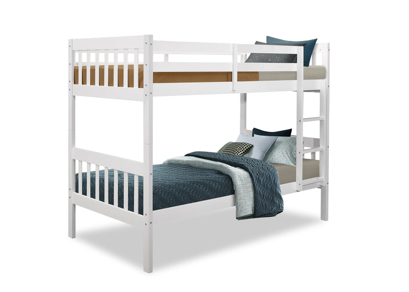 Miko Bunk Bed with Ladder & Guard Rail for Kids, White - Twin/Twin 