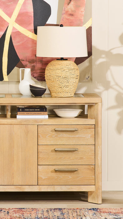 25\" Ratten Table Lamp with Beige Shade