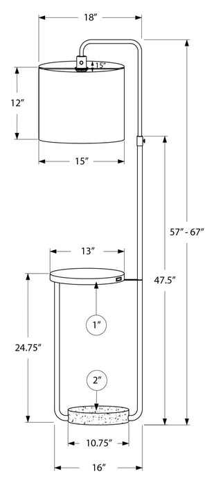 67\" Black Metal Floor Lamp with USB Port