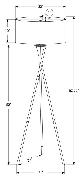 62\" Nickel Metal Tripod Floor Lamp