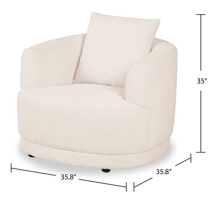 Moon 35.8\" Fabric Curved Chair with Accent Pillow - Wooly Almond White 