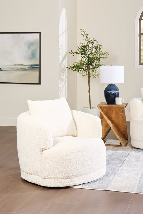Moon 35.8\" Fabric Curved Chair with Accent Pillow - Wooly Almond White 